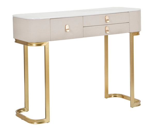 Console Fixe 3 Tiroirs Beauty 100x80x40 cm en Bois MDF et Métal Crème/Doré online