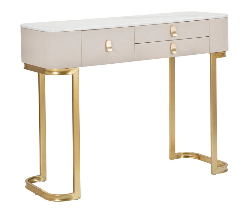 Console Fissa 3 Cassetti Beauty 100x80x40 cm in Legno MDF e Metallo Crema/Oro
