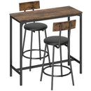 Set Tavolo da Bar Salvaspazio 100x40x90,5 cm in MDF e 2 Sgabelli in Finta Pelle Marrone Rustico      