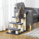 Scaletta per Cani e Gatti a 4 Gradini 60x40,5x59 cm con Rivestimento in Peluche e Pali Graffiatoio in Sisal Grigio      