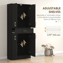 Credenza Cucina Alta 70,8x34x180 cm con 2 Armadietti Cassetto Centrale e 4 Ante Ripiani Regolabili in MDF Nero      