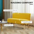Divano 2 Posti Design Minimal Senza Braccioli in Tessuto con Gambe in Legno 117x56,5x77 cm Giallo