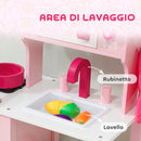 Cucina Giocattolo per Bambini 3+ Anni 55x24x86 cm con Microonde Piano Cottura e Lavandino in Legno Rosa      