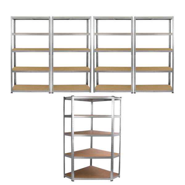 sconto Set 5 Scaffali Senza Bulloni 90 cm 4 Lineari 1 Angolare in Acciaio