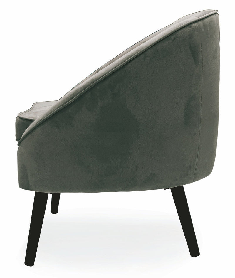 Poltrona Imbottita in Velluto con Gambe in Legno Soriani Grigio Scuro