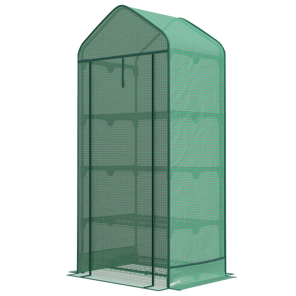 Serra per Piante a 4 Ripiani con Porta Avvolgibile 69x49x158 cm in Metallo e PE Verde Scuro acquista