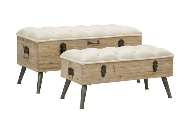 acquista Set 2 Pouf Contenitore Tirana Coppia 102x43,5x49,5 - 82x36x37 cm in Legno e Ferro