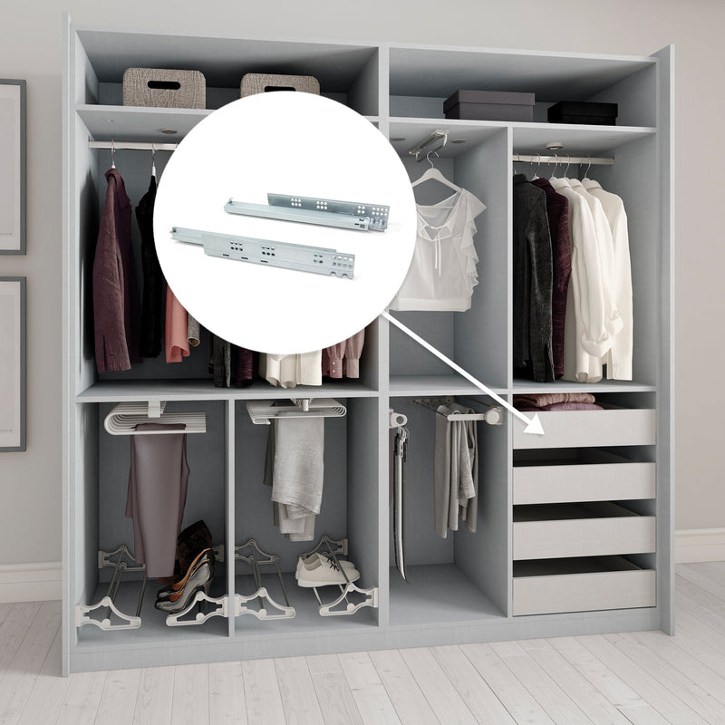 Guide a Scomparsa Slippe per Cassetti ad Estrazione Totale P340 Zincato Bianco Acciaio Emuca