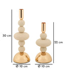 Porta Candele Galaxy Crema Set 2 Pz Ø10x30 cm - Ø10x22 cm in Ferro Crema e Oro      