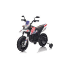 Moto Elettrica per Bambini Aprilia RX-125 Small 12V Cross Sedili In Pelle Luci Led Bluetooth Sospensioni a Molla Bianco