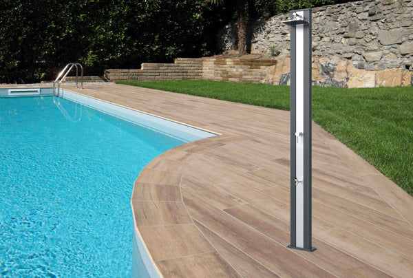 Douche De Jardin Solaire Extérieure 30L Mitigeur Arkema Spring S Bande Inox Vert sconto