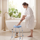 Sgabello da Doccia Girevole Antiscivolo 38,5x37,5x38-52 cm a 5 Altezze Regolabili Portata 136 kg in Lega di Alluminio Celeste      