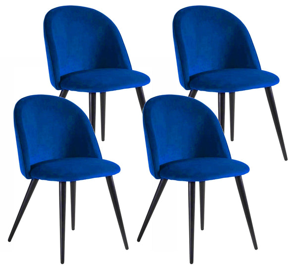 Lot de 4 Chaises Rembourrées 49x52x79 cm en Velours Bleu et Noir prezzo