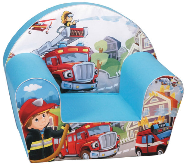 Poltroncina per Bambini 33x40x55cm Tessuto Sfoderabile con Pompieri Miller Blu