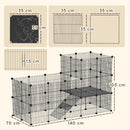 Recinto per Animali Modulabile e Multilivello 140x70x105 cm con 39 Pannelli in Acciaio e PP Nero   