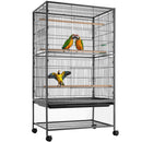Gabbia Voliera per Uccelli 135x78x52 cm Pappagalli con Vassoio Estraibile e Ruote Nero      