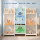 Libreria Montessoriana per Bambini 3-8 Anni 93x30x76 cm con 3 Ripiani in Tessuto Scomparti e Cassetto in Metallo e Truciolare Bianco      