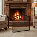 Parascintille per Camino 60x58 cm Bordo Superiore a Onda in Ferro Verniciato Grigio Martellato