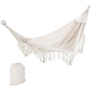 Amaca da Giardino Sospesa 288x150 cm in Tela con Frange Stile Boho Crema  