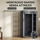 Armadio in Tessuto Salvaspazio 110x45x175 cm con Barra Appendiabiti e 5 Ripiani Struttura in Acciaio Grigio      