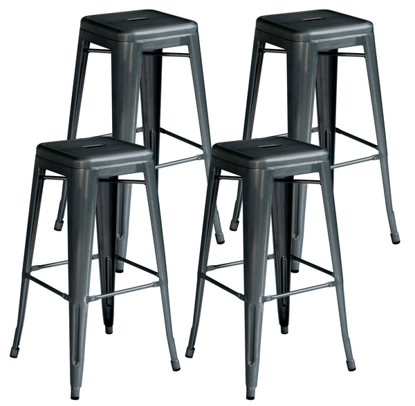 Lot de 4 Tabourets Empilables 44x44x77 cm en Tôle Galvanisée au Plomb sconto