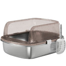 Lettiera per Gatti Extra Large 53x42x27 cm con Vassoio Paletta Bordi Alti Fino a 15 kg in Acciaio Inox Grigio Carbone      