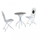 Set Tavolino + 2 Sedie con Mosaico in Metallo Bianco Antico