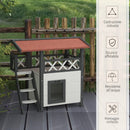 Casetta per Gatti da Esterno con Terrazza e Scaletta 77x50x73 cm in Legno Bianco e Grigio