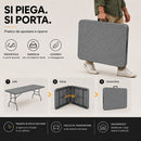 Tavolo Pieghevole da Esterno 180x74x74 cm con Piano in HDPE Effetto Polyrattan a Valigia Grigio      