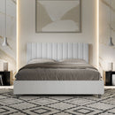Letto Matrimoniale con Rete e Contenitore Alzata Comoda Struttura Bianco Frassico e Testata in Similpelle Kaia Bianco Varie Misure