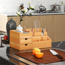 Organizer da Scrivania Bagno Cosmetici Makeup 33x20,5x15,5 cm con Cassetti e Scomparti Aperti in Bambù  