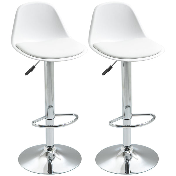 sconto Lot de 2 Tabourets de Bar 40x42x82-104 cm avec Dossier et Repose-Pieds en Simili Cuir Blanc
