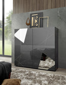 Madia Design Moderno 2 Ante con Serigrafie e Specchi Vittoria 121x42x111 cm Grigio Laccato Lucido
