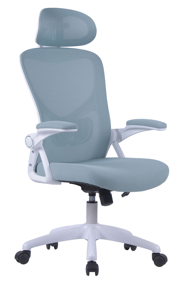 sconto Sedia Direzionale da Ufficio 63x63x113-121 cm con Poggiatesta e Braccioli Basculanti Riverside in Nylon Azzurro e Bianco