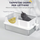 Lettiera per Gatti Chiusa 60,5x40,5x42 cm con 2 Tappetini Base in Acciaio Inox Bianca e Argento  