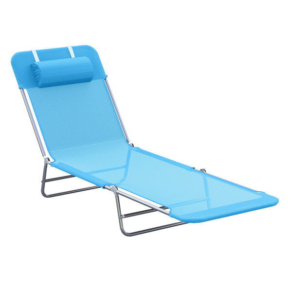 Bain de Soleil Pliant 182x56x24,5 cm en Acier et Tissu Filet Bleu prezzo