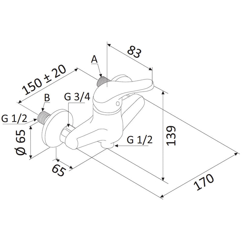 Rubinetto Miscelatore Monocomando Doccia Esterno in Ottone Mariani Epic Cromato
