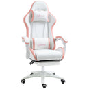 Sedia da Gaming 65x65x121-129 cm con Altezza Regolabile e Schienale Reclinabile in Finta Pelle Bianco e Rosa      