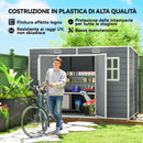 Casetta Box per Attrezzi 303x183x184 cm a 2 Ingressi con Finestre e Prese d'Aria in PP e Alluminio Grigio      