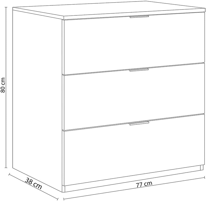 Cassettiera 3 Cassetti 80x38x77 cm in Legno Bianca