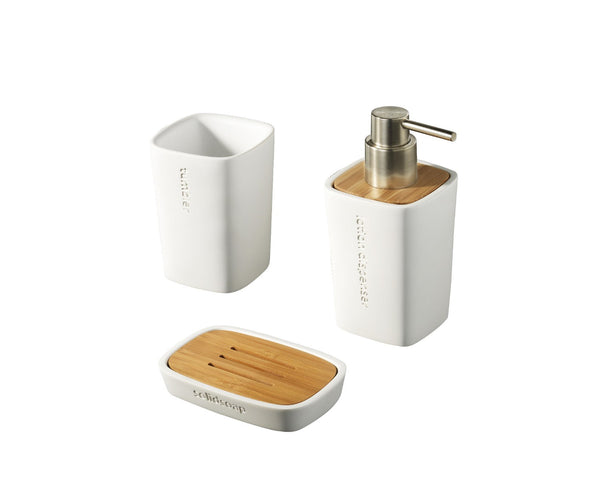 acquista Set de 3 Accessoires de Salle de Bain en TFT Accessoires Résine Blanche et Bambou