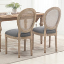 Set 2 Sedie Sala da Pranzo 49x56x96 cm con Schienale in Rattan Traforato Gambe in Legno in Tessuto Effetto Lino Grigio      
