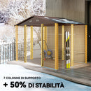 Casetta da Giardino Porta Attrezzi con Doppia Porta Scorrevole 278x195x215 cm con Pannelli in Acciaio Effetto Legno Marrone 