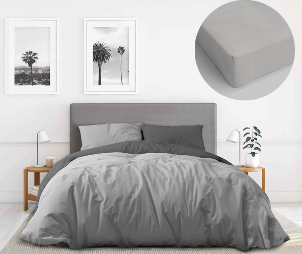 online Kit Housse de Couette Double et Drap de Dessous avec Sac et Taies d'Oreiller Réversible Gris Clair/Fumé