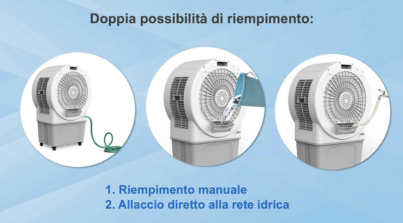 Raffrescatore Ventilatore per Grandi Ambienti con Ghiaccio o Acqua 250W Moel 9100 Turbo Cooler