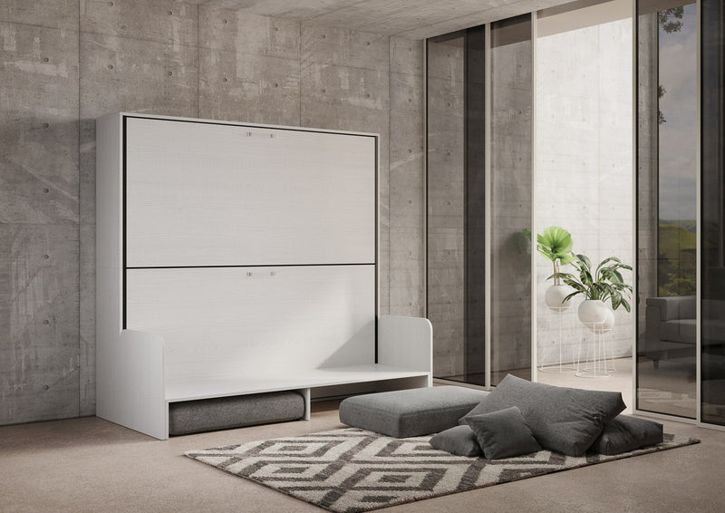 Letto Doppio A Scomparsa Kando Con Divano Bianco Frassino e Grigio      