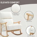 Sedia a Dondolo Imbottita 65x90x98 cm Schienale Ergonomico Gambe in Legno di Caucciù e Velluto Teddy Crema      