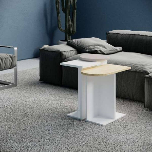 acquista Ensemble de 3 tables basses de salon de différentes tailles en MDF Mund White Oak