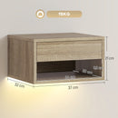 Set 2 Comodini Sospesi 37x32x21 cm con LED RGB Integrati e Regolabili con APP Cassetto e Ripiano in Melamina Color Legno      