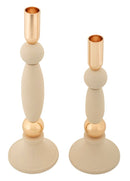 Porta Candele Strek Crema Set 2 Pz Ø9,5x30 cm - Ø9,5x25 cm in Ferro Crema e Oro      
